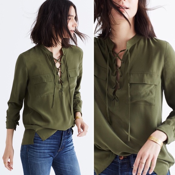 Madewell Tops - Madewell Lace-Up 100% Silk Blouse, EUC